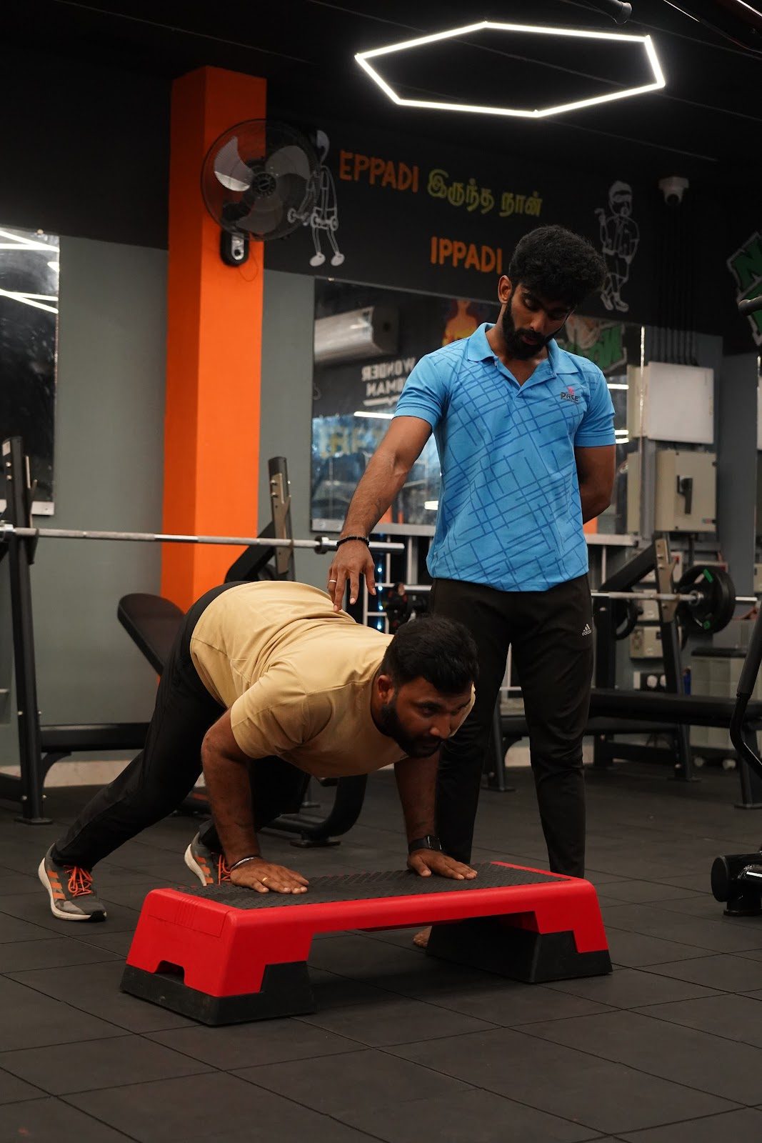Trainer guiding a member